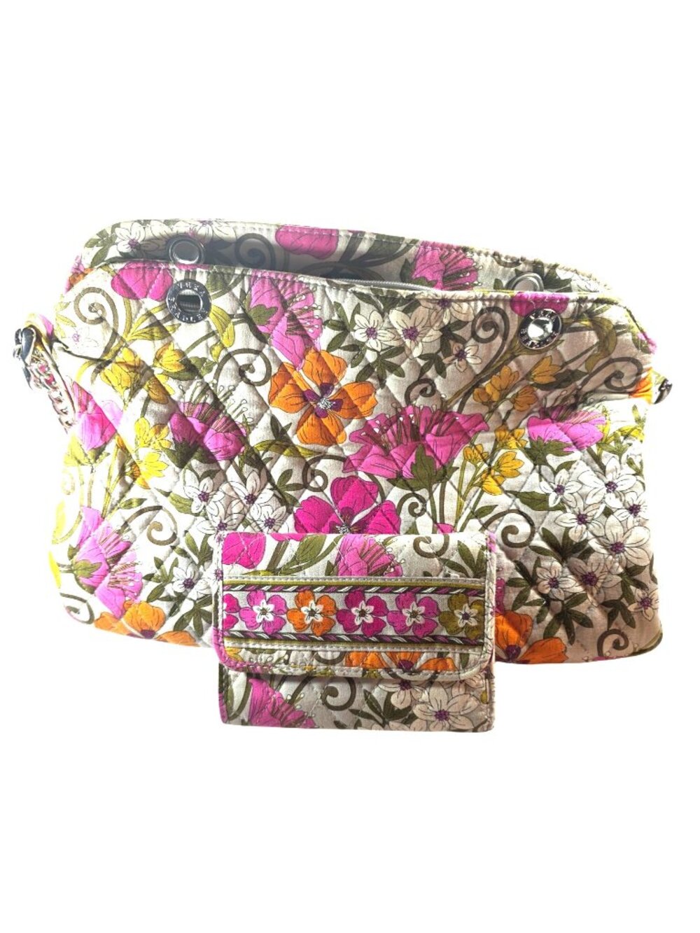 Vera Bradley Floral Quilted Shoulder Bag & Matching Wallet Garden Party Cottage